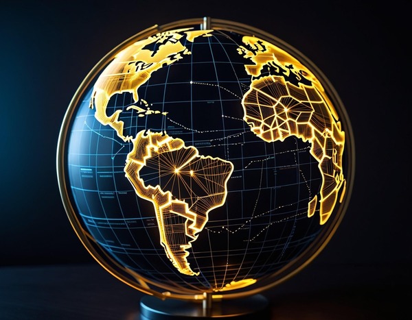 Golden globe with a glowing world map
