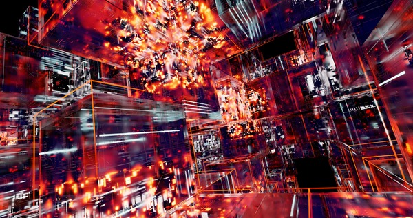 Abstract red and blue digital network structure